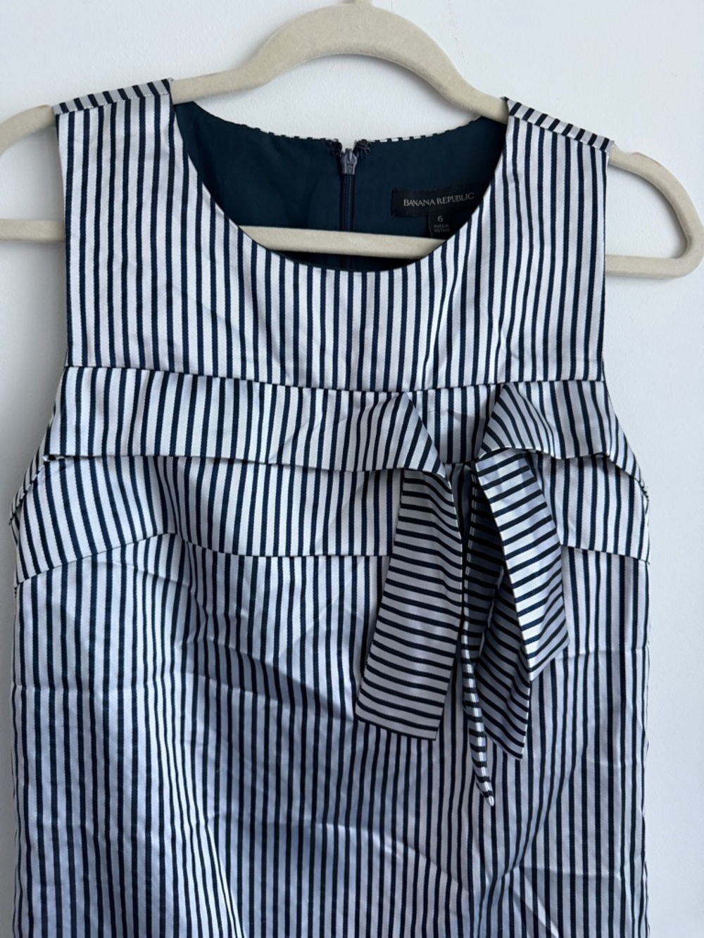 Banana Republic Navy and White Striped Dress with Front Bow
